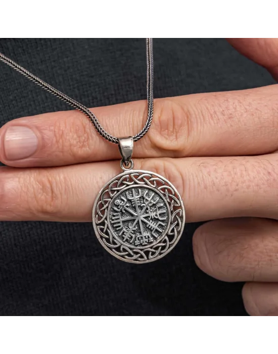 Gümüş Viking Pusula Erkek Kolye