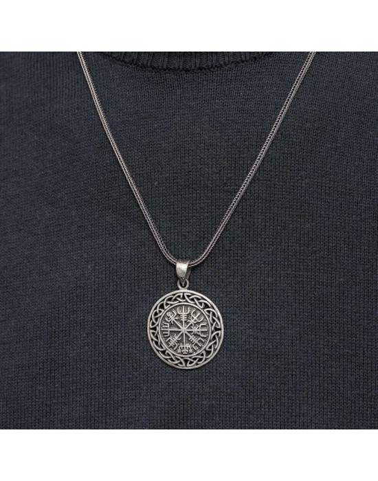 Gümüş Viking Pusula Erkek Kolye