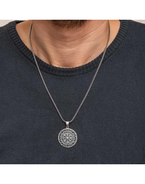 Gümüş Viking Pusula Erkek Kolye