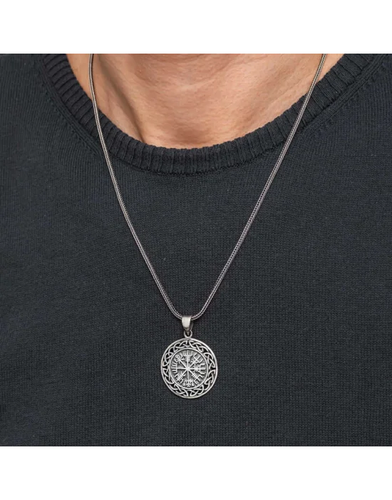 Gümüş Viking Pusula Erkek Kolye