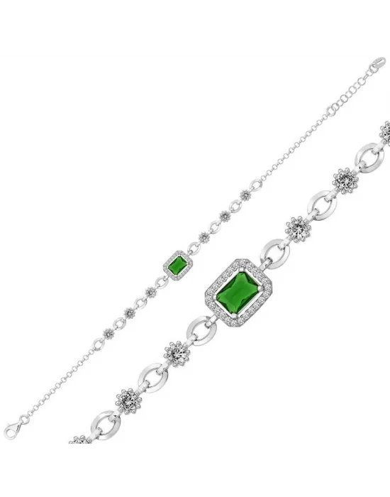 Gümüş Yeşil Baget Taşlı Bayan Bileklik