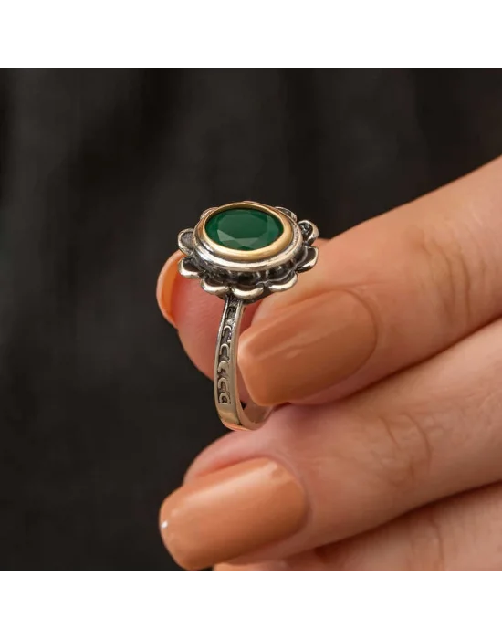 Gümüş Yeşil Çiçek Desenli Otantik Kadın Set