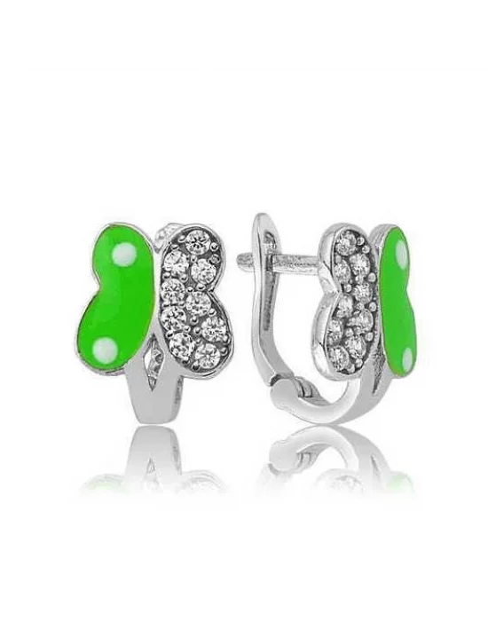 Gümüş Yeşil Kelebek Çocuk Küpe