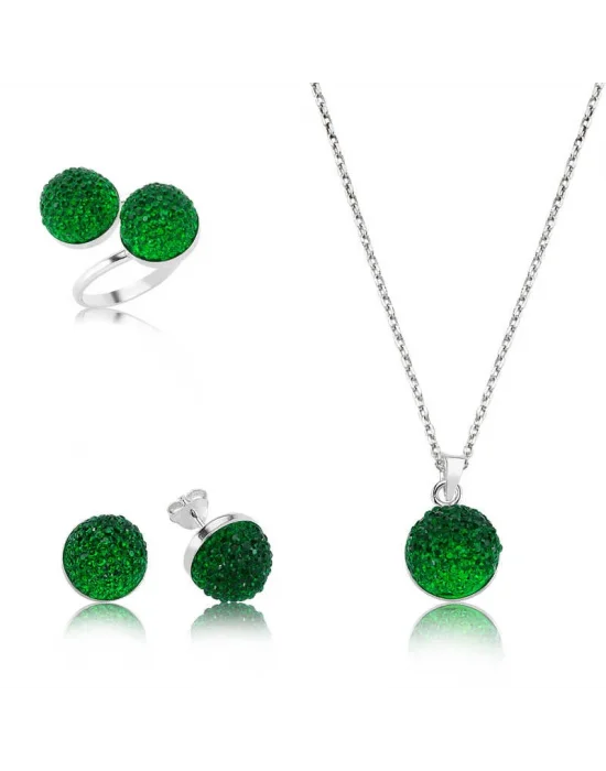 Gümüş Yeşil Kristal Bayan Set