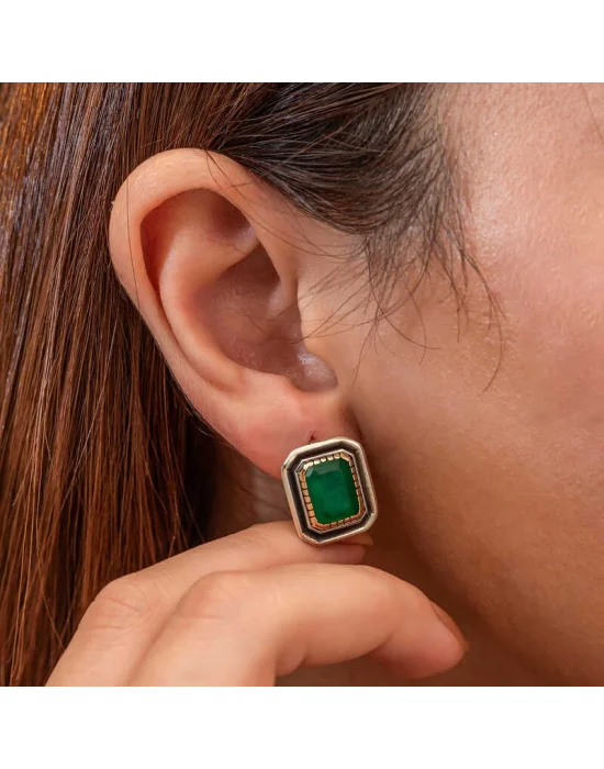 Gümüş Yeşil Taşlı Otantik Kadın Küpe