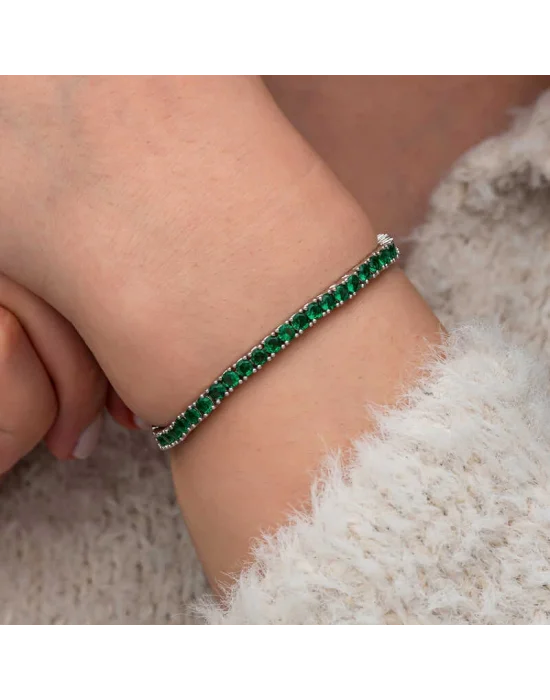 Gümüş Yeşil Zirkon Taşlı Su Yolu Kadın Bileklik