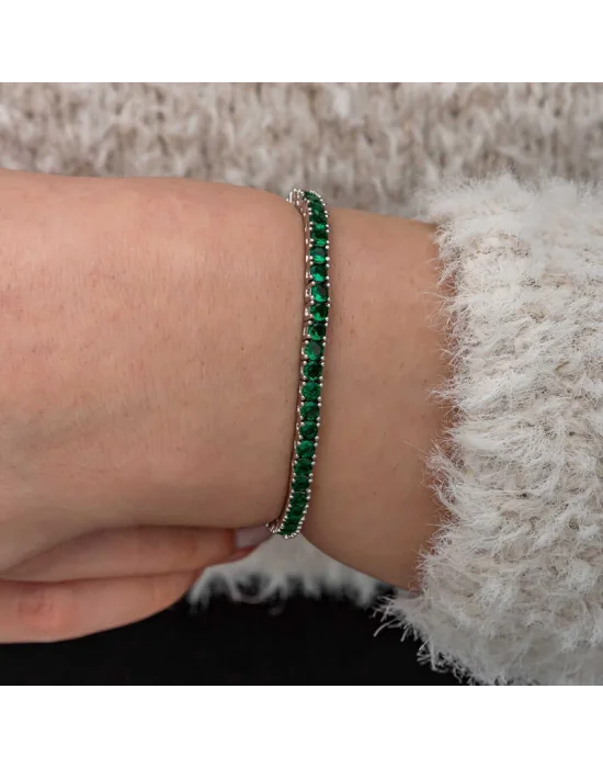 Gümüş Yeşil Zirkon Taşlı Su Yolu Kadın Bileklik