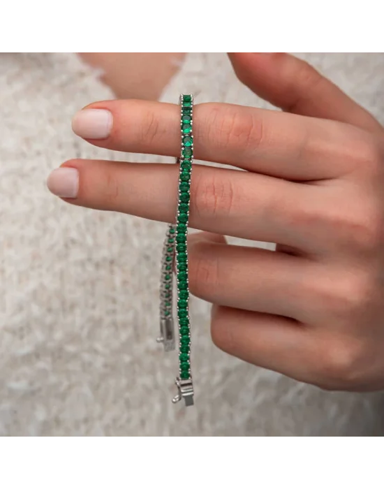 Gümüş Yeşil Zirkon Taşlı Su Yolu Kadın Bileklik