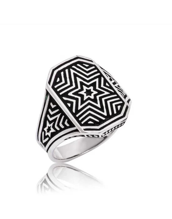 Gümüş Yıldız Desenli Erkek Yüzük