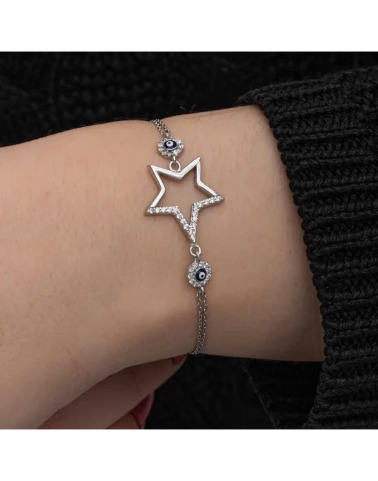 Gümüş Yıldız Nazarlı Kadın Bileklik