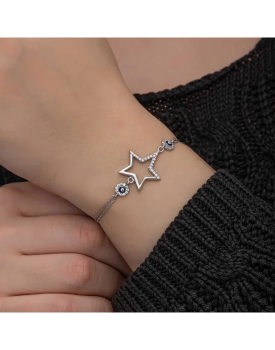 Gümüş Yıldız Nazarlı Kadın Bileklik