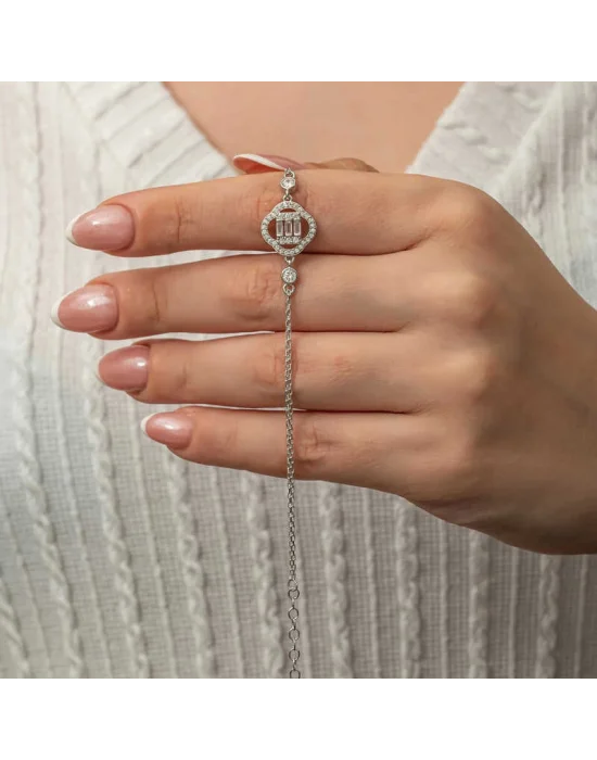 Gümüş Yonca Baget Taşlı Kadın Bileklik