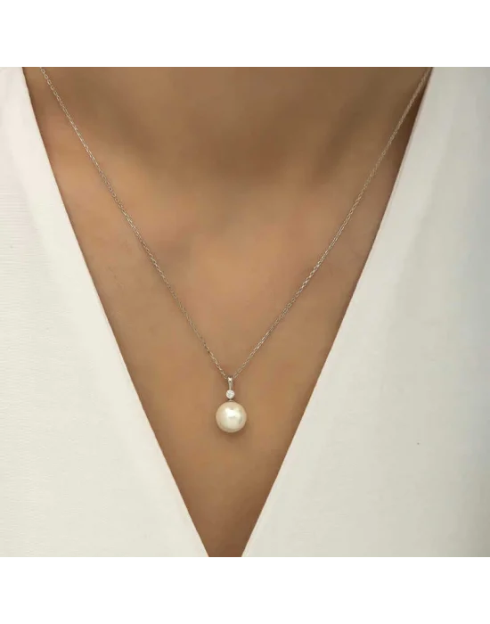 Gümüş Yuvarlak İnci Bayan Kolye