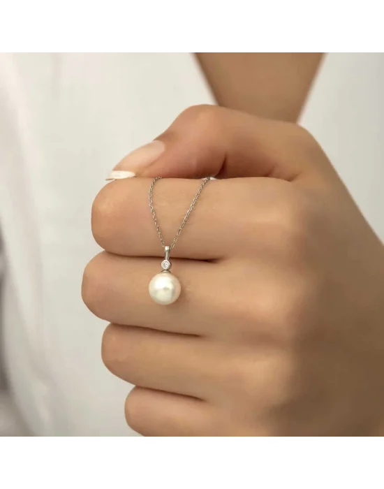 Gümüş Yuvarlak İnci Bayan Kolye