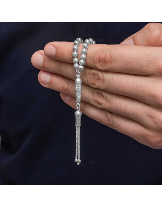 Gümüş Yuvarlak Küçük Boy Erkek Tesbih