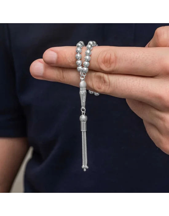 Gümüş Yuvarlak Küçük Boy Erkek Tesbih