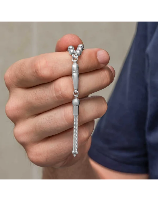 Gümüş Yuvarlak Küçük Boy Erkek Tesbih