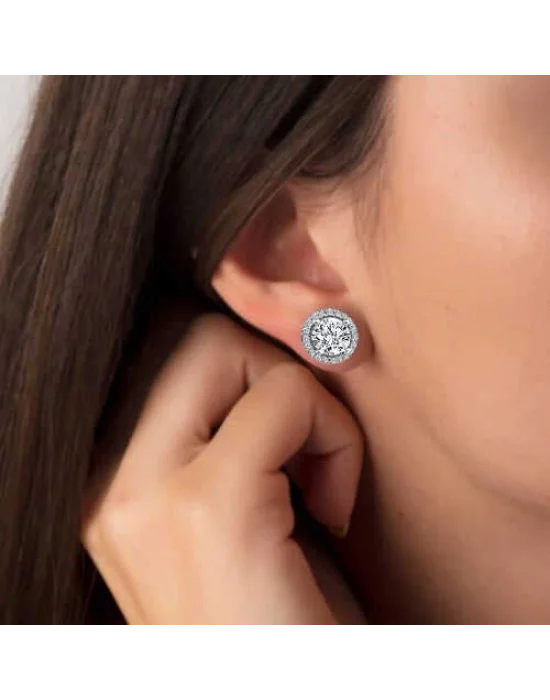 Gümüş Yuvarlak Montür Pırlanta Modeli Küpe