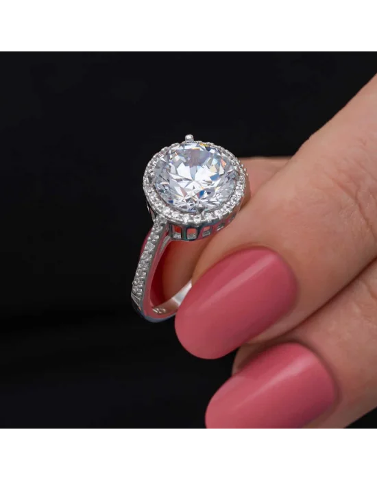 Gümüş Yuvarlak Montür Tek Taş Kadın Yüzük