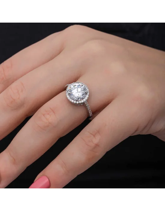 Gümüş Yuvarlak Montür Tek Taş Kadın Yüzük