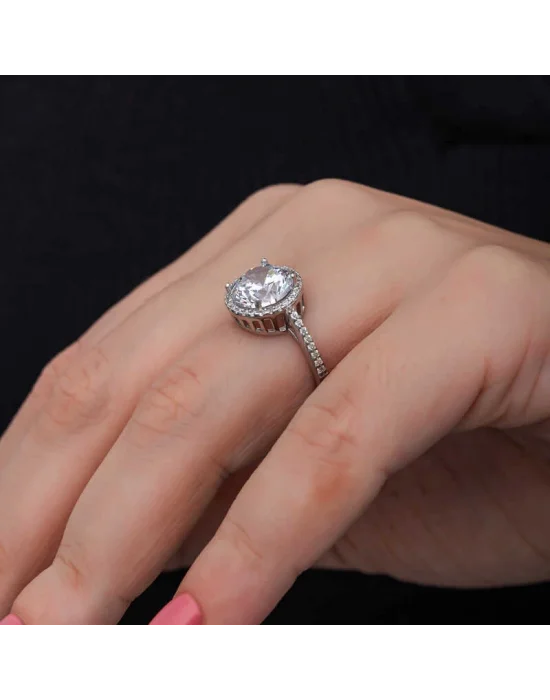 Gümüş Yuvarlak Montür Tek Taş Kadın Yüzük