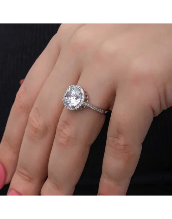 Gümüş Yuvarlak Montür Tek Taş Kadın Yüzük