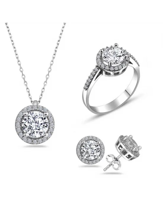 Gümüş Yuvarlak Montür Tek Taş Set