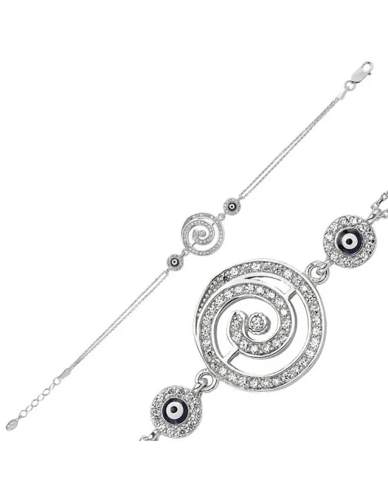 Gümüş Yuvarlak Nazarlı Bayan Bileklik