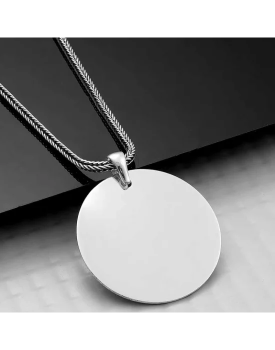 Gümüş Yuvarlak Plaka Kolye