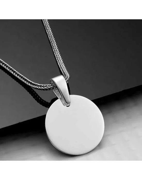 Gümüş Yuvarlak Plaka Kolye