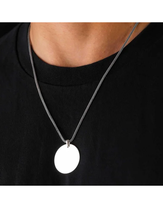 Gümüş Yuvarlak Plaka Kolye