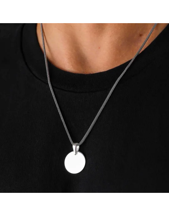 Gümüş Yuvarlak Plaka Kolye