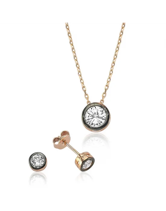 Gümüş Yuvarlak Tek Taş Bayan Set