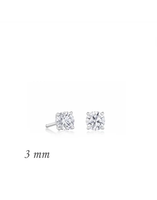 Gümüş Yuvarlak Tek Taş Zirkon Küpe - 3 mm