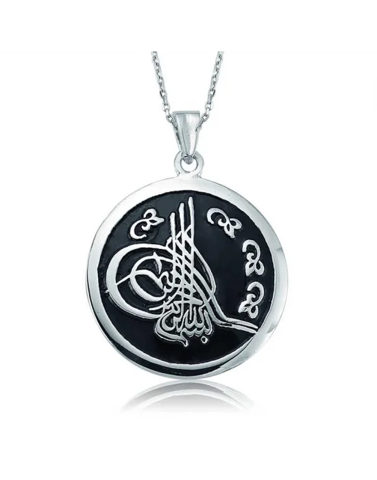 Gümüş Yuvarlak Tuğralı Bayan Kolye