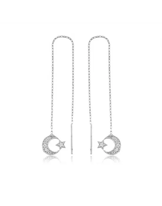 Gümüş Zincirli Ay Yıldız Küpe