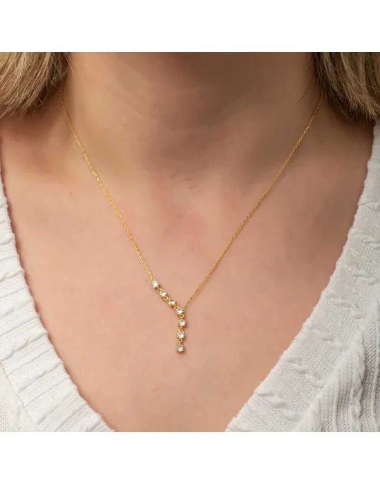 Gümüş Zirkon Sıra Taşlı Gold Kadın Kolye