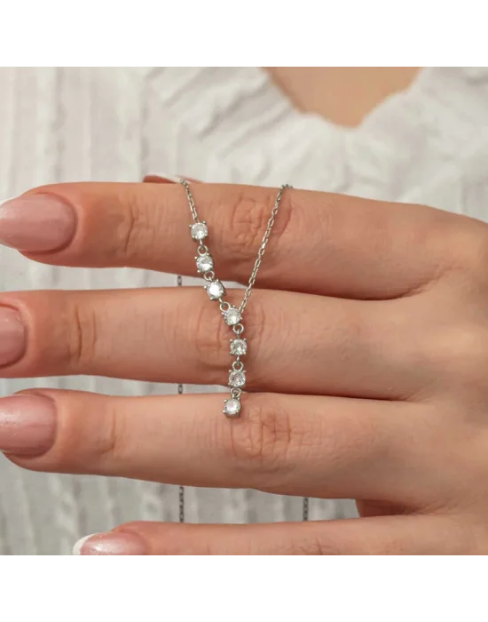 Gümüş Zirkon Sıra Taşlı Kadın Kolye