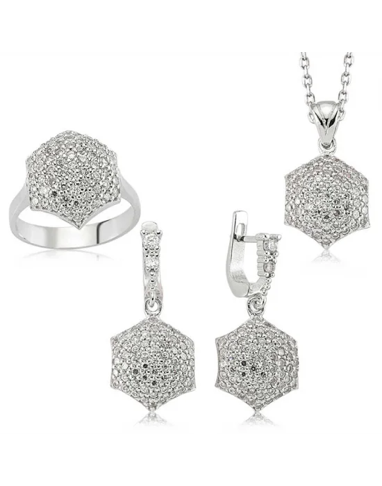Gümüş Zirkon Taşlı Bayan Set