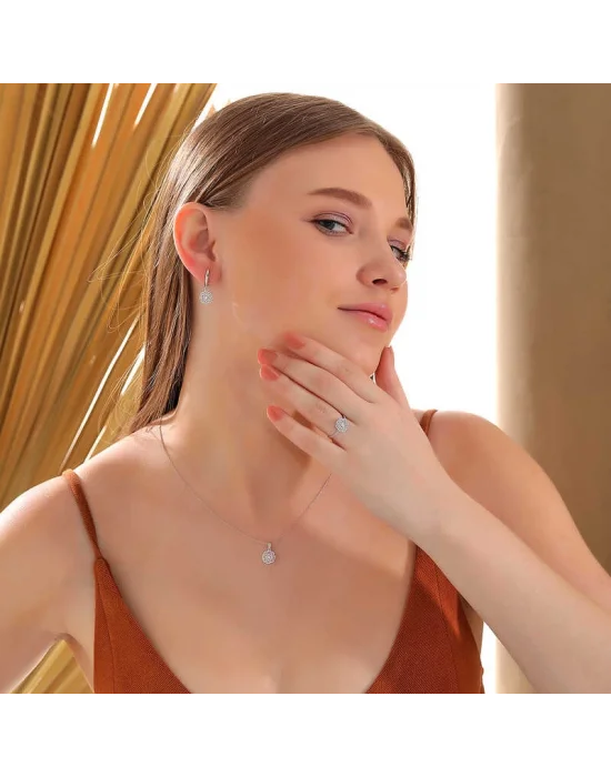 Gümüş Zirkon Taşlı Çiçek Kadın Set