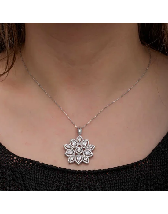 Gümüş Zirkon Taşlı Çiçek Kadın Set