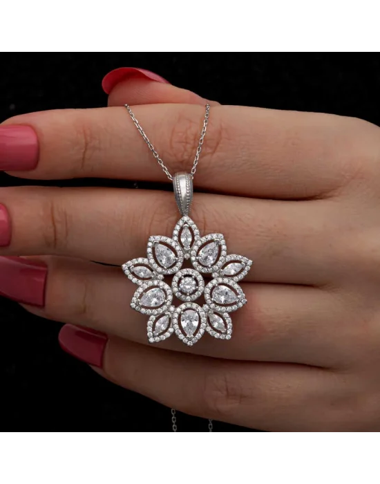 Gümüş Zirkon Taşlı Çiçek Kadın Set