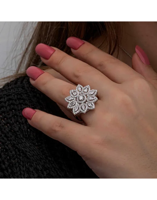 Gümüş Zirkon Taşlı Çiçek Kadın Set