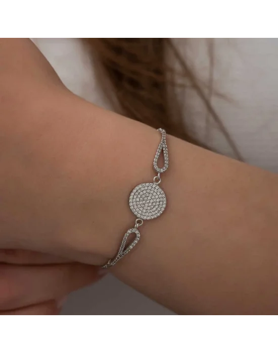 Gümüş Zirkon Taşlı Daire Bileklik