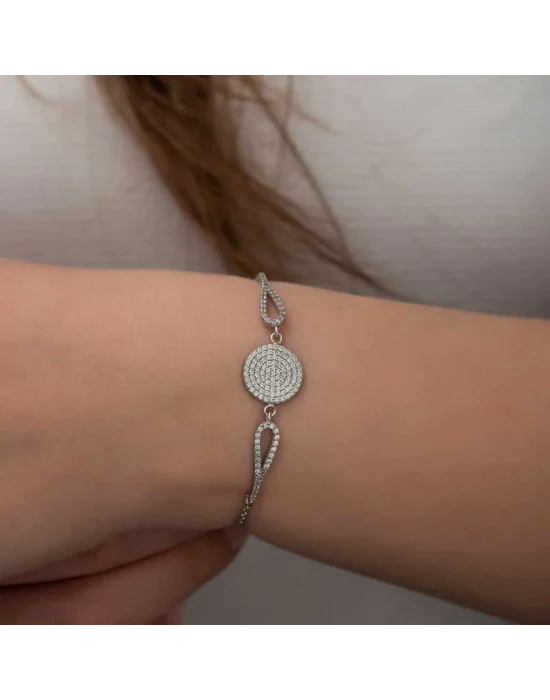 Gümüş Zirkon Taşlı Daire Bileklik