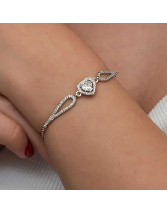 Gümüş Zirkon Taşlı Kalp Bileklik