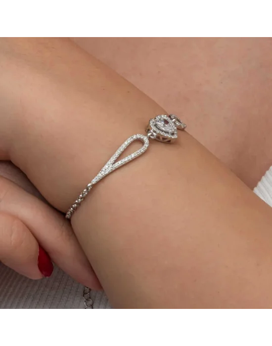 Gümüş Zirkon Taşlı Kalp Bileklik