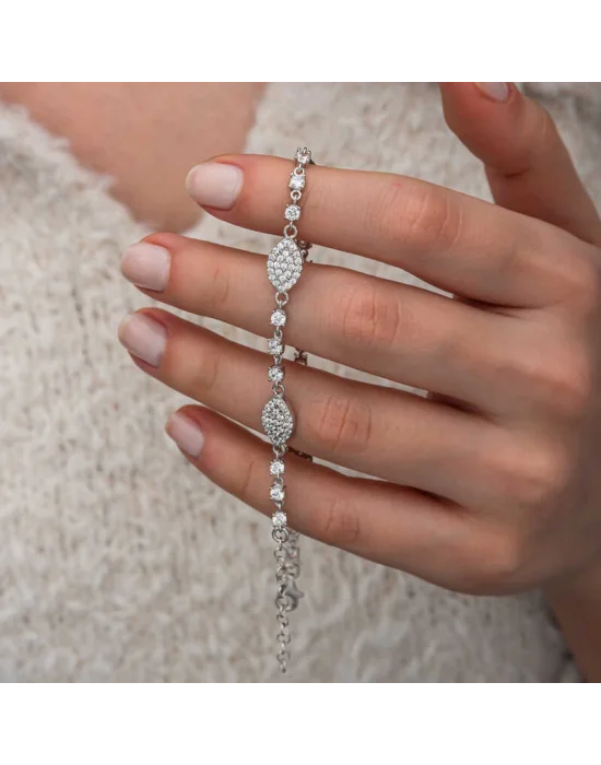 Gümüş Zirkon Taşlı Mekik Kadın Bileklik