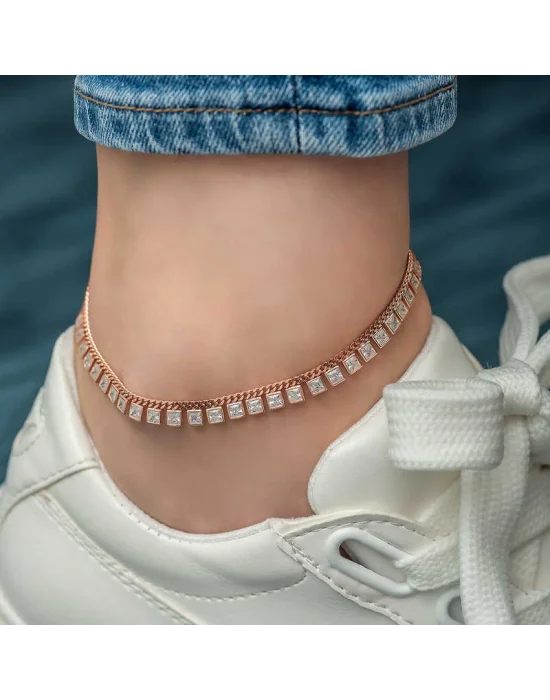 Gümüş Zirkon Taşlı Rose Halhal