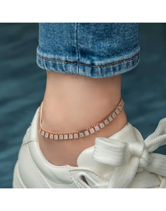 Gümüş Zirkon Taşlı Rose Halhal